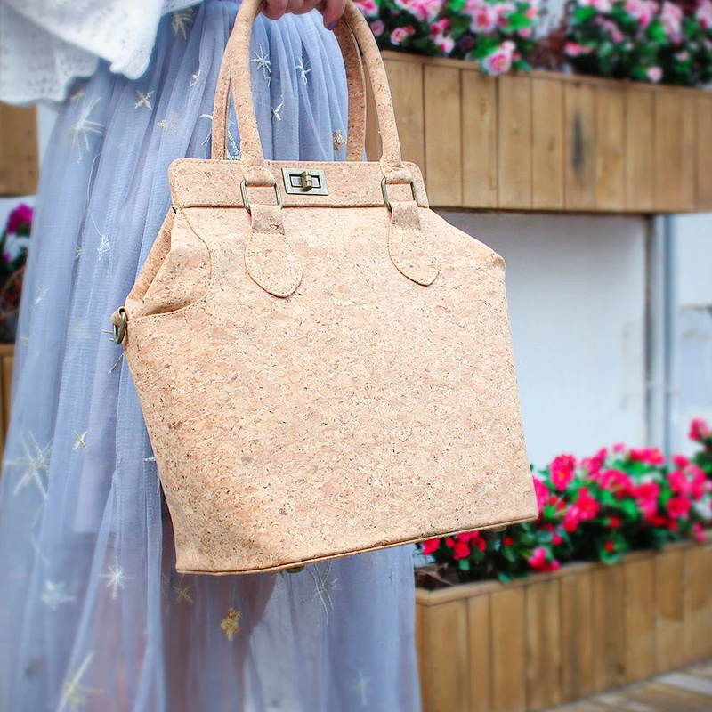 BOSHIHO cork bag portugal tote natural cork fabric leather handbags shoulder bags