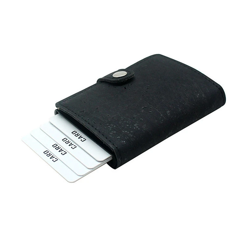 Boshiho cork aluminium alloy pu leather business name pop up card holder