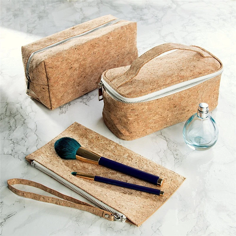 Boshiho cork leather cosmetic clutch with handle