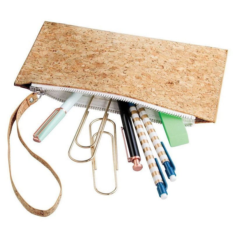 Boshiho cork leather cosmetic clutch with handle