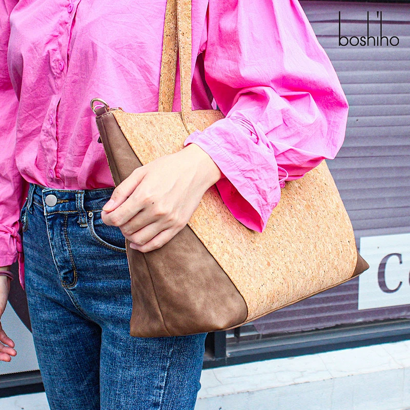 Boshiho portugal cork fabric leather luxury crossbody vintage shoulder handbags bags women travel bag laptop tote ladies purses