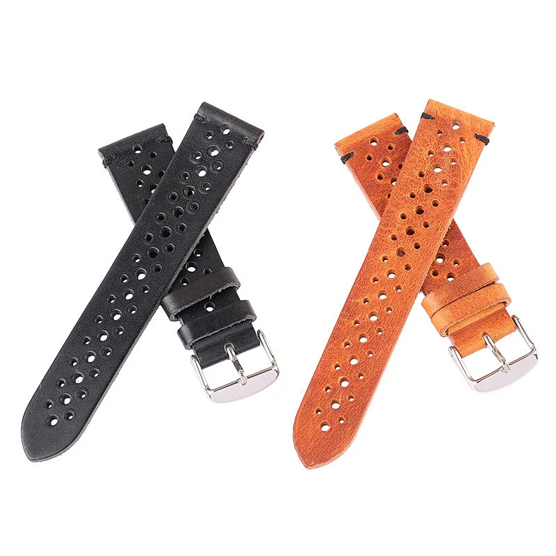 Custom Factory Long and short porous leather belt Price High Quality Genuine Leather Watch Strap