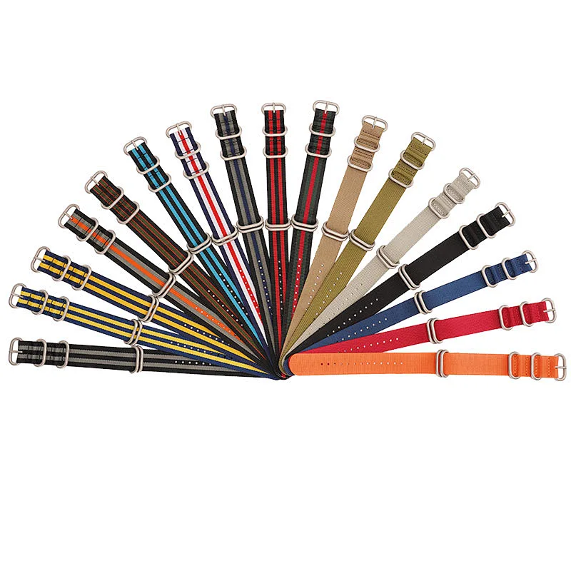 Wholesale Durable Hot Sell Adjustable  18 20 22 24mm Nylon Watch Strap Band with Metal Buckle