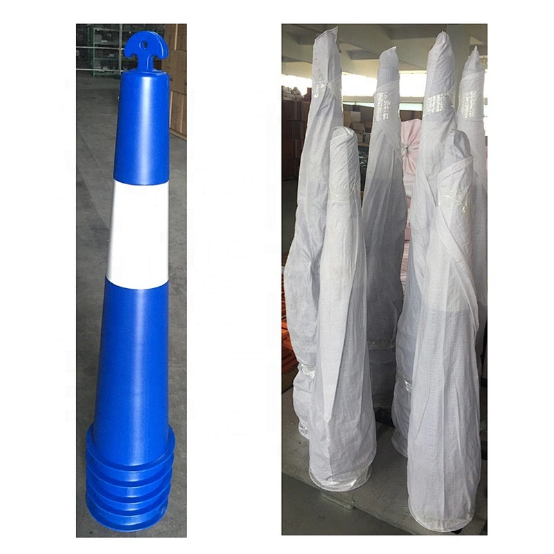 Road Safety Blue Stackable Bollard PE Traffic Warning Bllard With 12kg Rubber Base Plastic Traffic Bollard