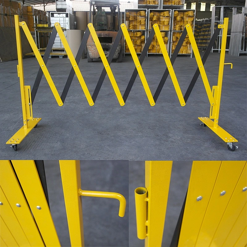 Portable Metal Retractable Traffic Road Safety Fencing Barricade Powder Coated with Removable Castors