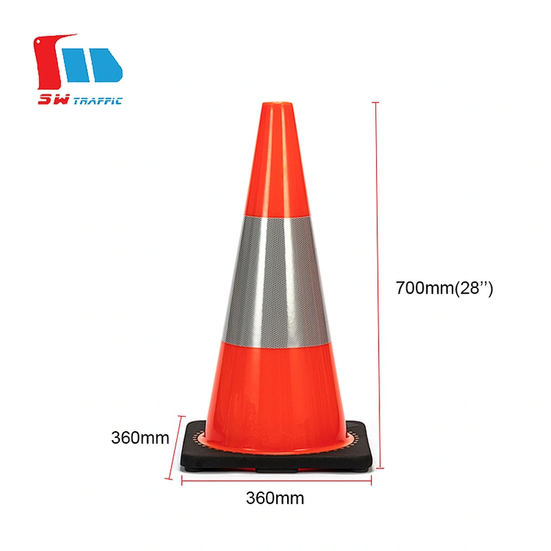Hot Saling 700mm Orange Traffic Cone With High Intense Grade Reflective And Black Base Red Traffic Cone