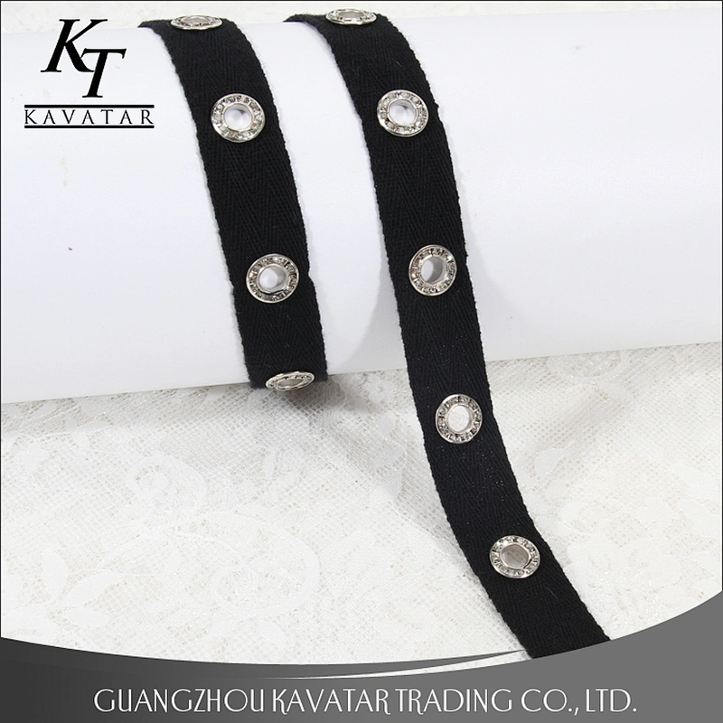 Latest design inlay crystal eyelet lace trim for wedding dress