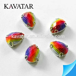 2014 latest rainbow color waterdrop fancy rhinestone with metal claw