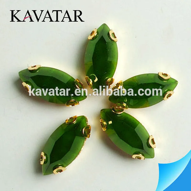 Olivine sew on navette rhinestone