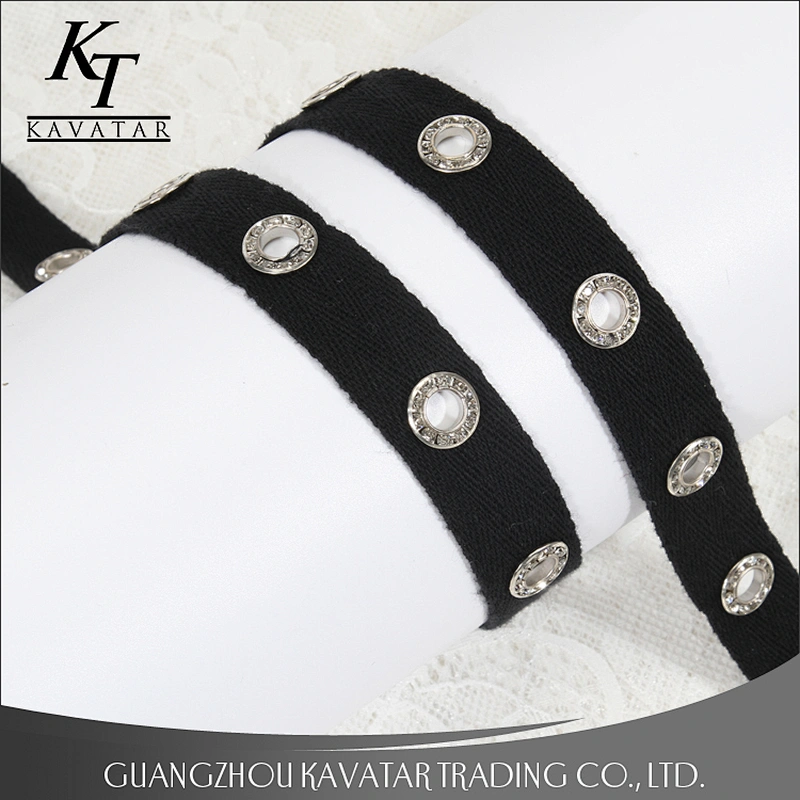 Latest design inlay crystal eyelet lace trim for wedding dress