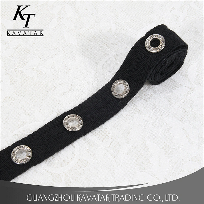 Latest design inlay crystal eyelet lace trim for wedding dress