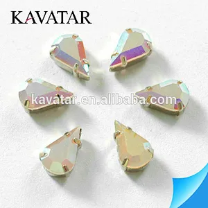 Sew on crystal ab teardrop resin rhinestone in metal base