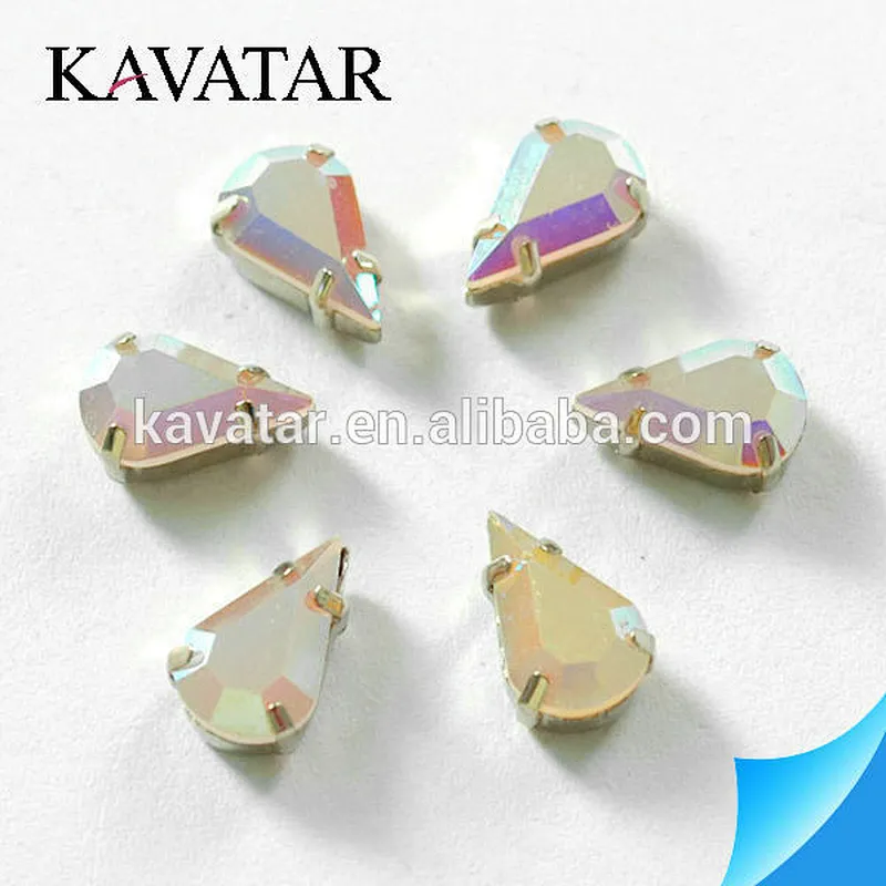 Sew on crystal ab teardrop resin rhinestone in metal base