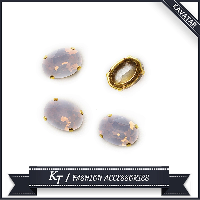 Opal pink oval shape sew on fancy glass rhinestones for jewelry