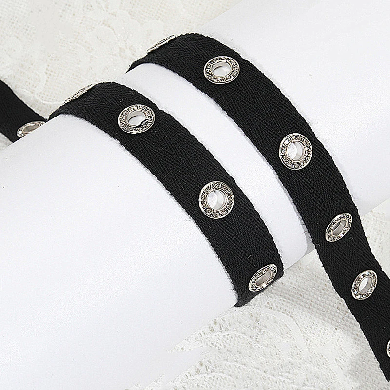 Latest design inlay crystal eyelet lace trim for wedding dress