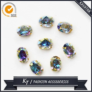 Opal pink oval shape sew on fancy glass rhinestones for jewelry