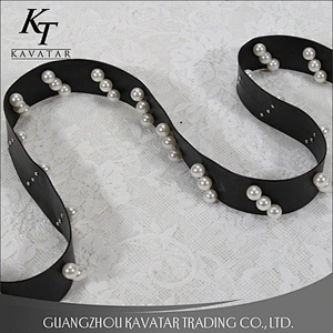 Wholesale High Quality Leather Black Beaded Lace Trim With Pearls For Garments