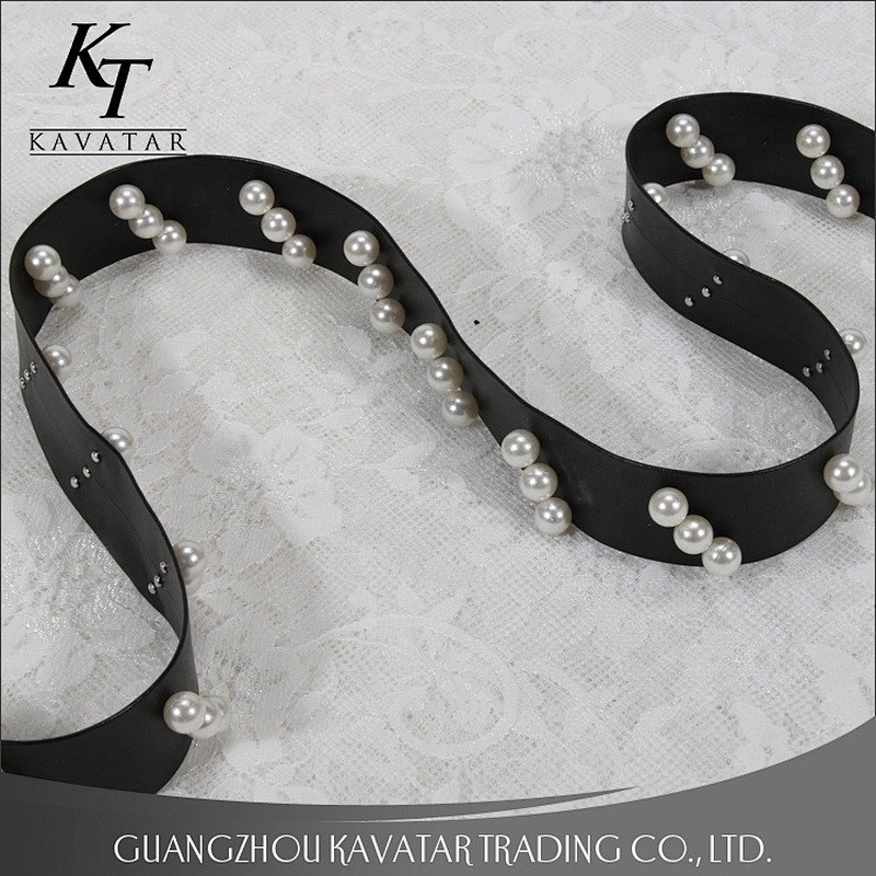 Wholesale High Quality Leather Black Beaded Lace Trim With Pearls For Garments