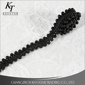New design both sides black beaded trim,weave beaded lace tape decorative for garment