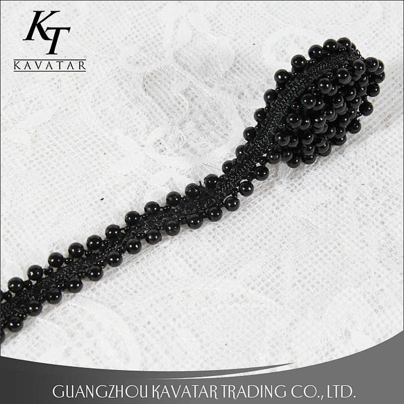 New design both sides black beaded trim,weave beaded lace tape decorative for garment