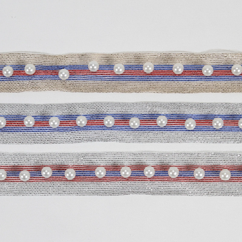 New arrival pearl beaded lace colorful ribbon trim for decoration