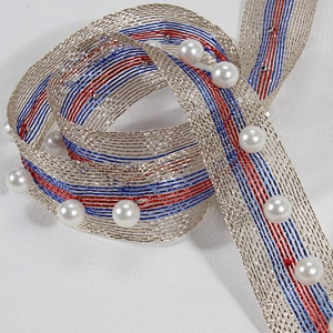 New arrival pearl beaded lace colorful ribbon trim for decoration