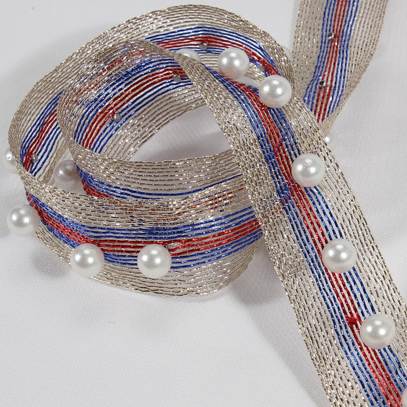 New arrival pearl beaded lace colorful ribbon trim for decoration