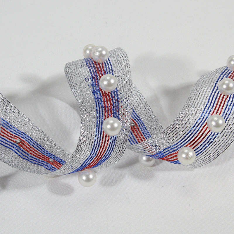 New arrival pearl beaded lace colorful ribbon trim for decoration