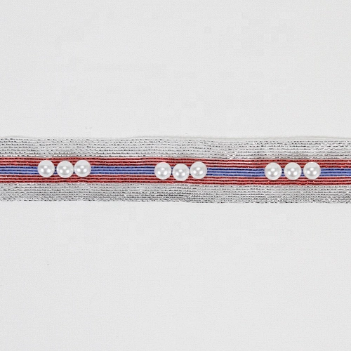 Fashion Silver Thread Mesh White Crystal Bridal Lace Pearl Bead Trim For Garment