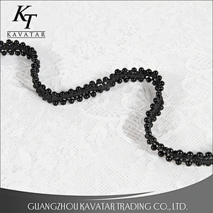 New design both sides black beaded trim,weave beaded lace tape decorative for garment