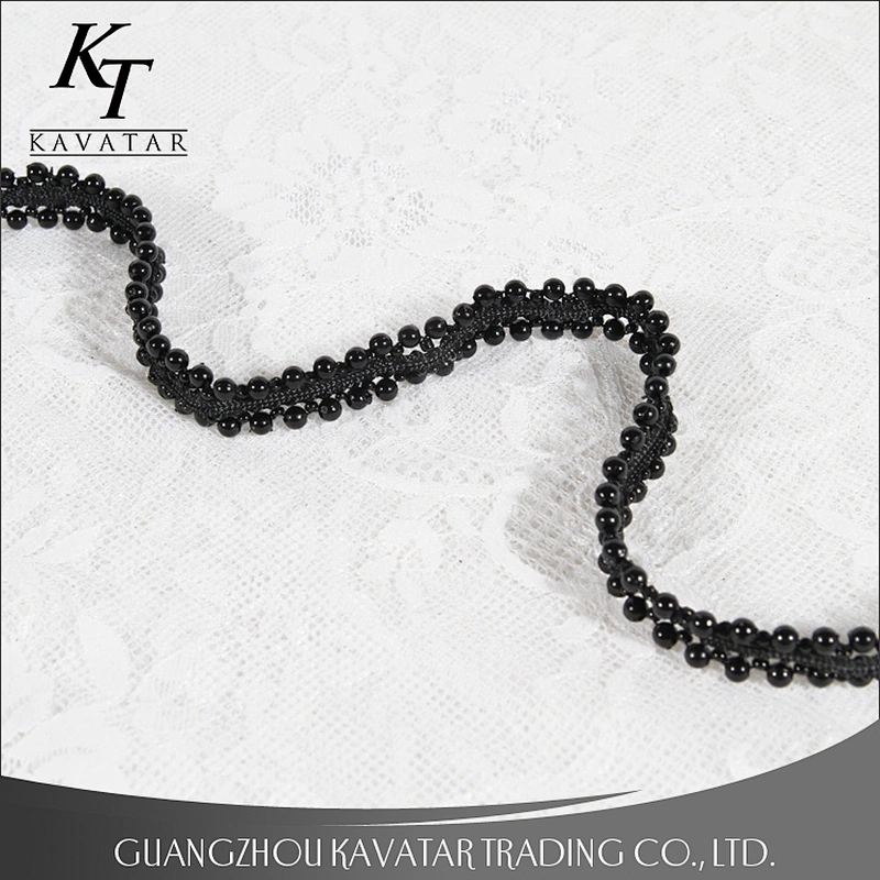 New design both sides black beaded trim,weave beaded lace tape decorative for garment
