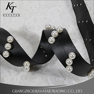 Wholesale High Quality Leather Black Beaded Lace Trim With Pearls For Garments
