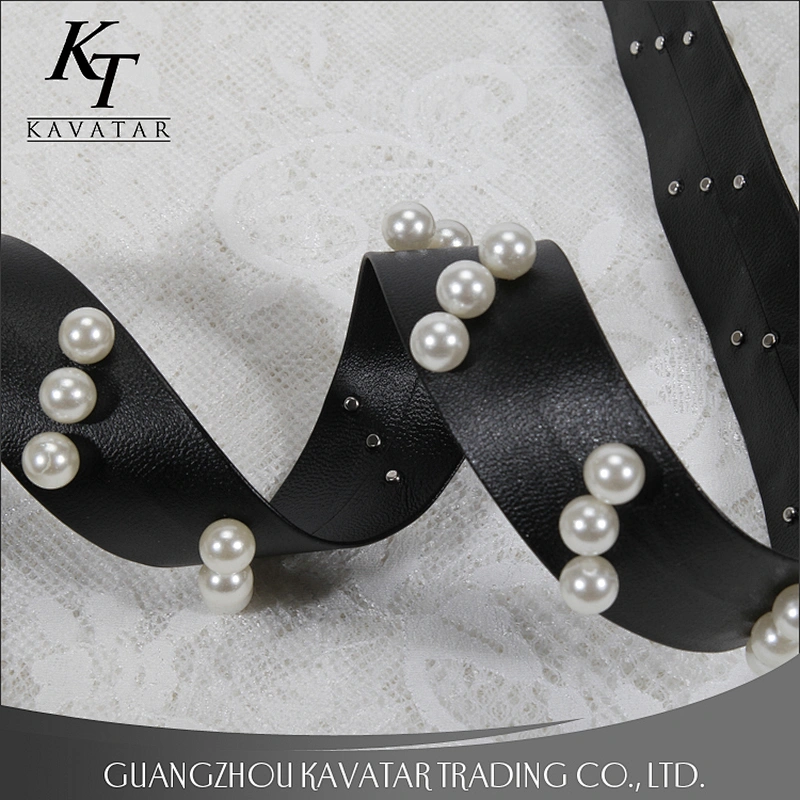 Wholesale High Quality Leather Black Beaded Lace Trim With Pearls For Garments