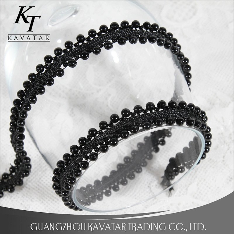 New design both sides black beaded trim,weave beaded lace tape decorative for garment