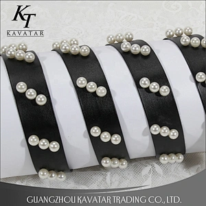 Wholesale High Quality Leather Black Beaded Lace Trim With Pearls For Garments