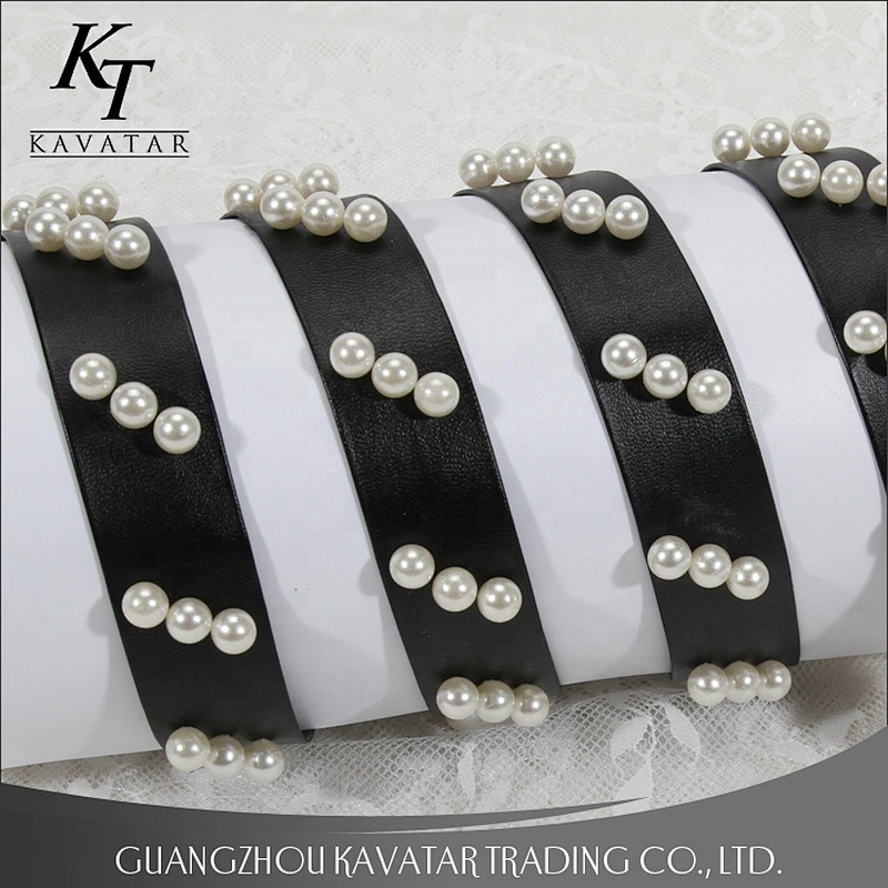 Wholesale High Quality Leather Black Beaded Lace Trim With Pearls For Garments
