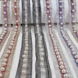 New arrival pearl beaded lace colorful ribbon trim for decoration