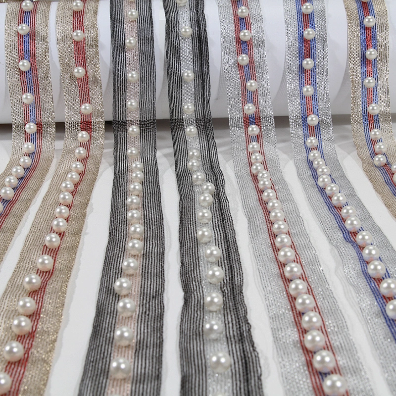 New arrival pearl beaded lace colorful ribbon trim for decoration