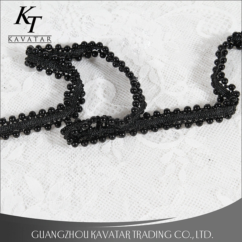 New design both sides black beaded trim,weave beaded lace tape decorative for garment