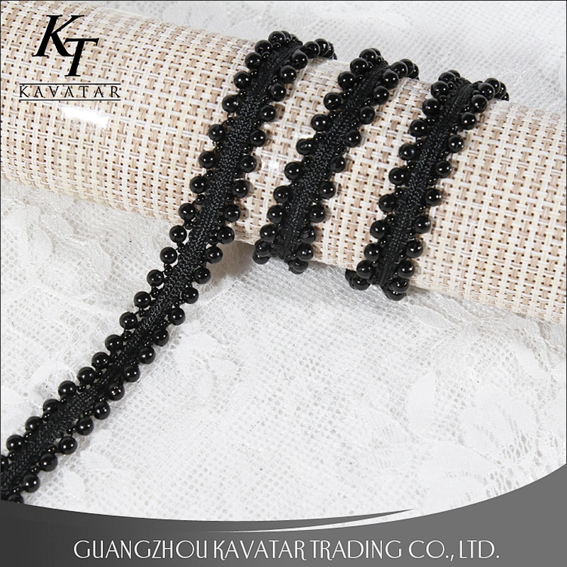 New design both sides black beaded trim,weave beaded lace tape decorative for garment