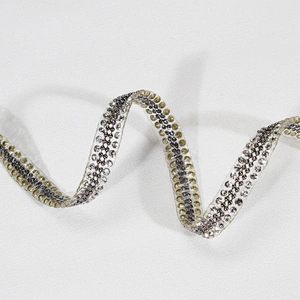 Rhinestone Beaded Hot Fix Transfer Lace Trim Ribbon with Two Metal Chains