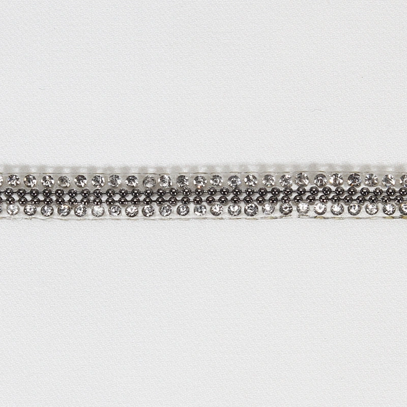Rhinestone Beaded Hot Fix Transfer Lace Trim Ribbon with Two Metal Chains