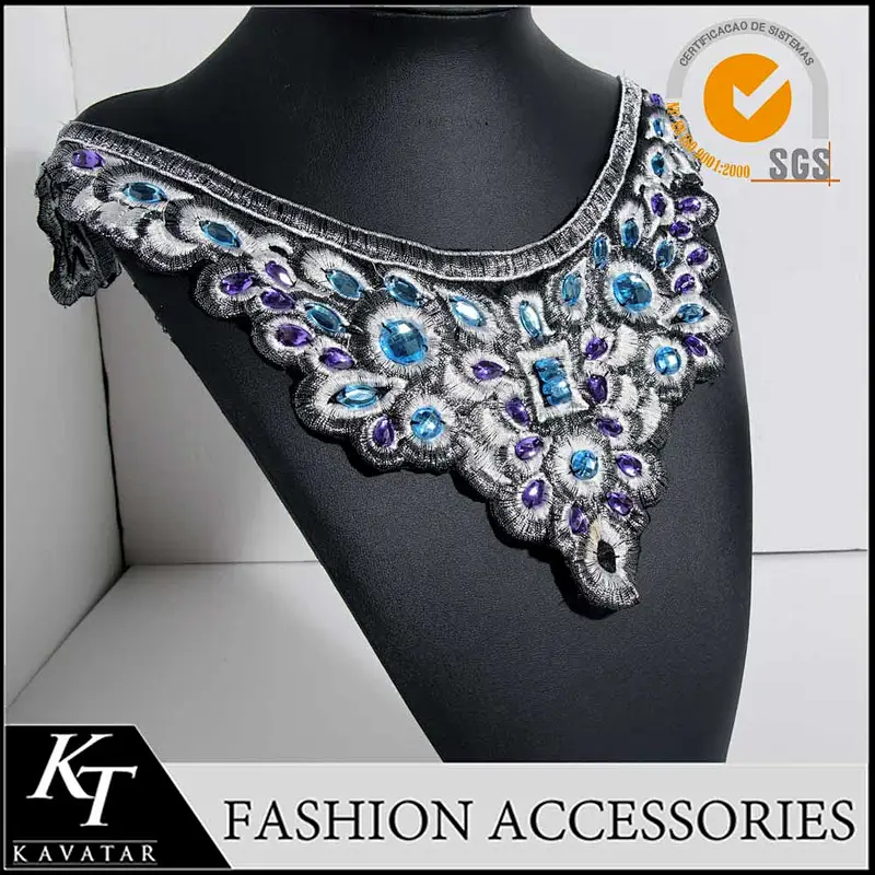 Hot sell top quality nation neck trim design applique embroidery for garment