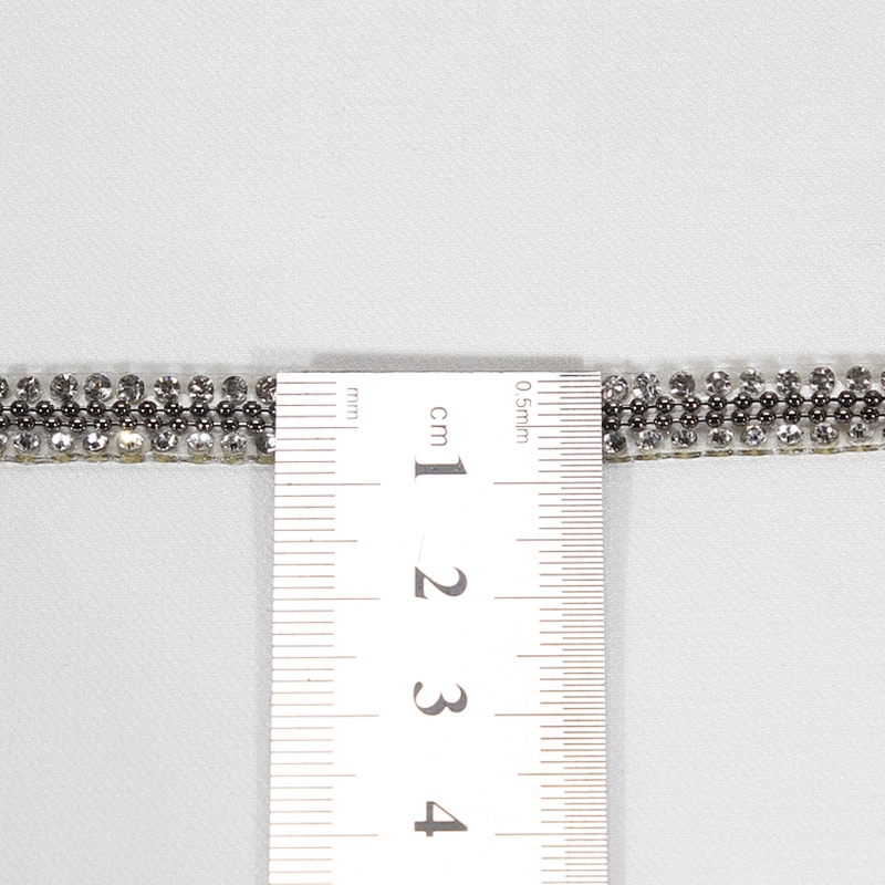 Rhinestone Beaded Hot Fix Transfer Lace Trim Ribbon with Two Metal Chains