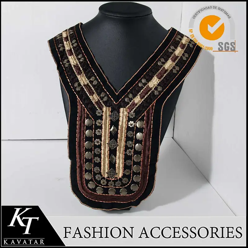 Hot sell top quality nation neck trim design applique embroidery for garment