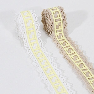Wholesale Stock Glue Pattern Printed Cotton Grosgrain Lace Trim for Clothes, Caps or Waist Belts