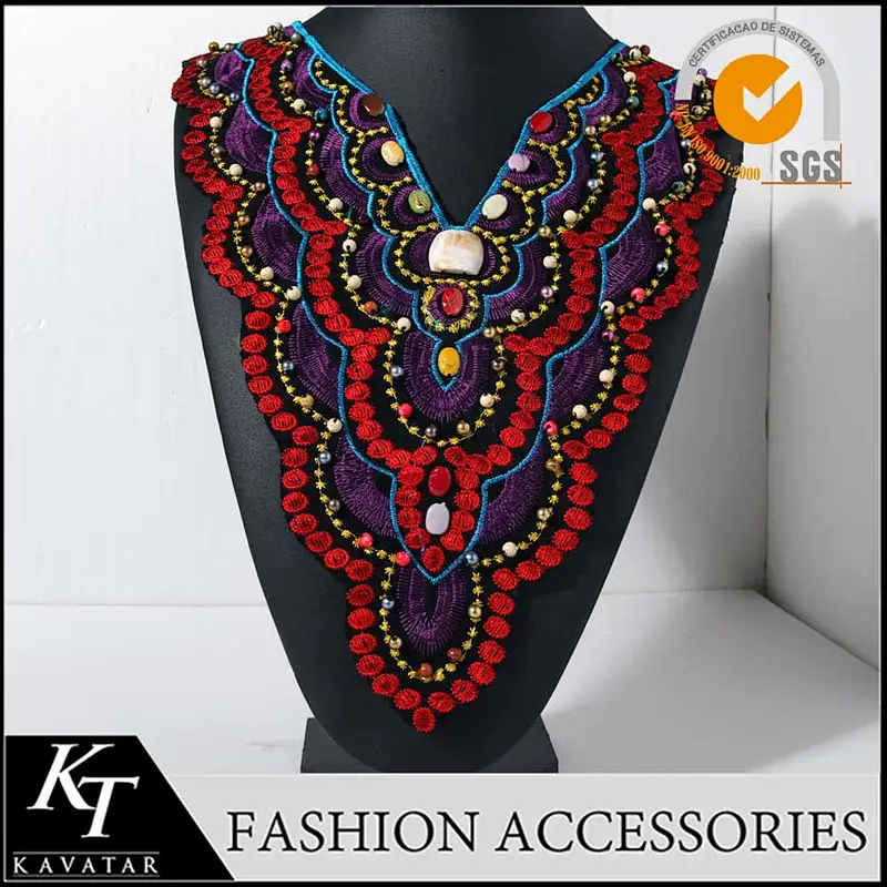 Hot sell top quality nation neck trim design applique embroidery for garment