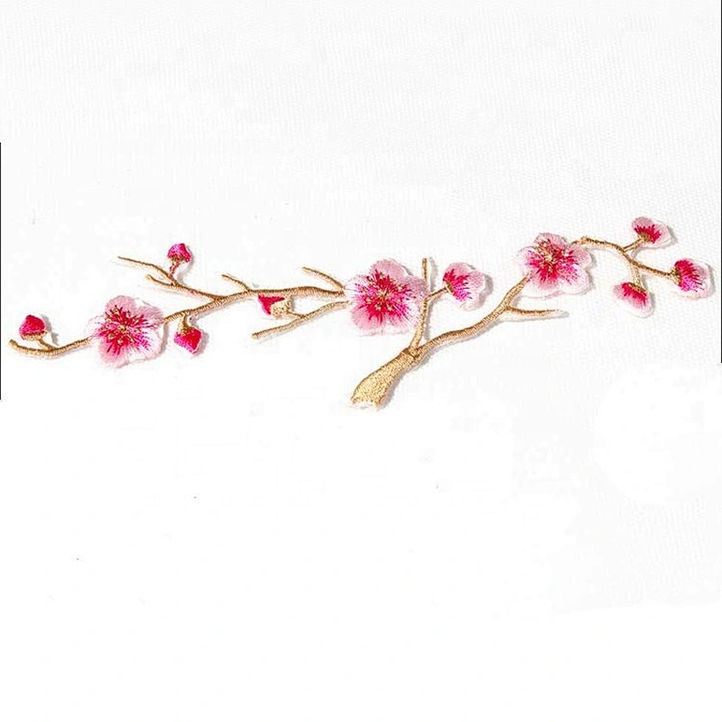 Pink Blue Embroidered Flower Sew On Patch For Clothes