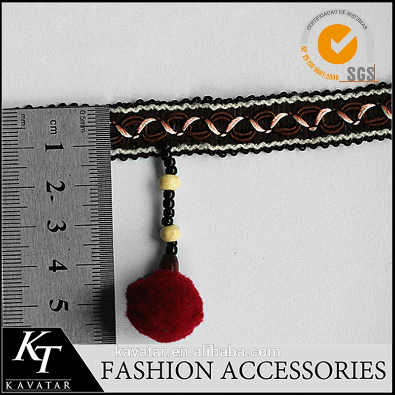 New Design Tassel curtain lace trimming lovely pom pom trim for dress