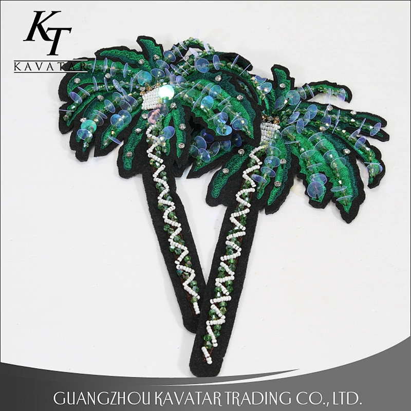 Craft Coconut Tree Beading Rhinestone Motif Sew on Patches Applique Sewing Supplies for Clothes
